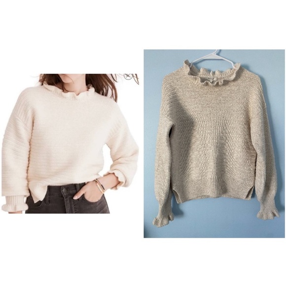 Madewell cream Ruffle-Neck Pullover Sweater in Cotton-Merino Yarn - Picture 1 of 5